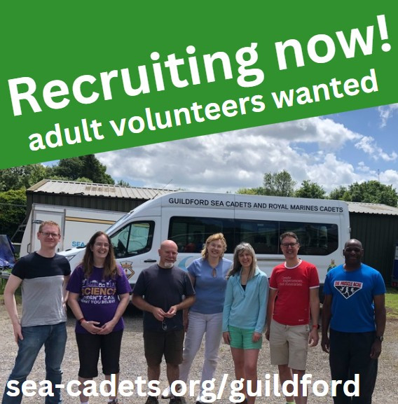 A line of happy cadet volunteers, Recruiting now! Adult volunteers wanted.